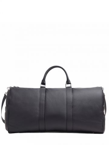 Black leather duffle bag