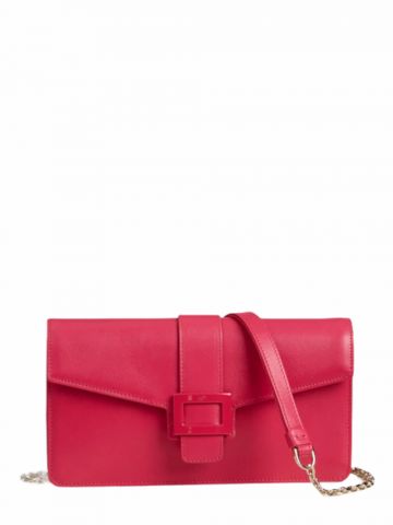 Viv' Clutch Lacquered Buckle in pink leather