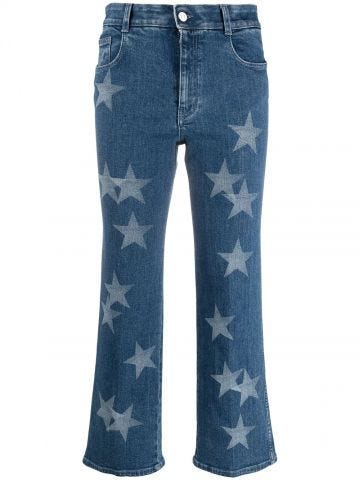 Star print flared cropped jeans