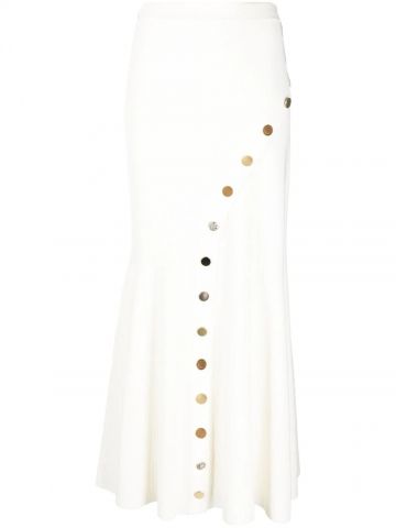 Button embellished white ribbed Skirt