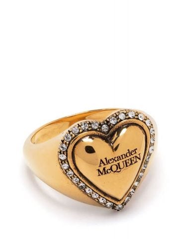 Engraved logo gold heart Ring