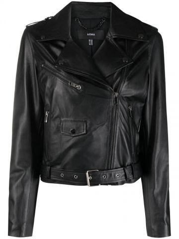 Zipped black leather biker Jacket