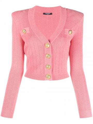 Buttons detail cropped pink Cardigan