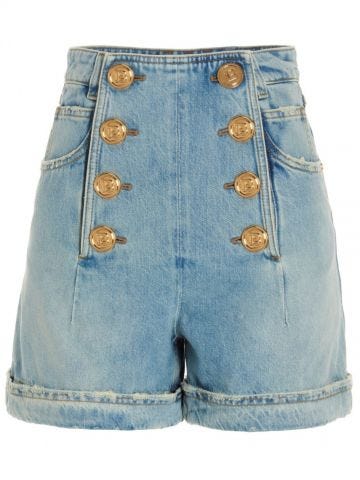 Shorts in denim azzurri con dettaglio bottoni