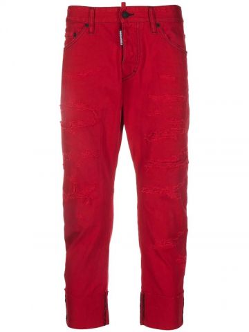 Cropped tapered red Jeans