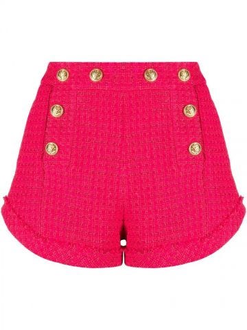 Fuchsia tweed Shorts with buttons