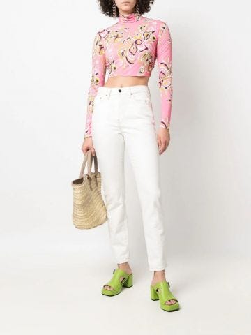 Top crop Africana rosa con stampa