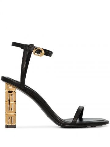 Black leather Sandals with G Cube heel