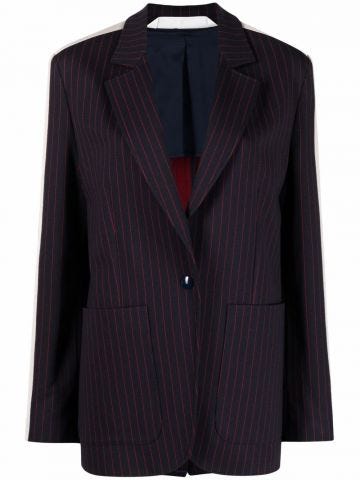 Blue pinstriped single breasted Blazer with side stripe detail