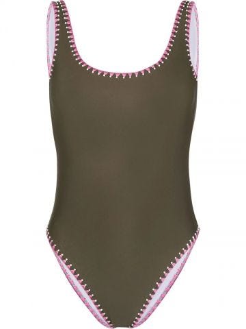 Embroidered edge green Swimsuit