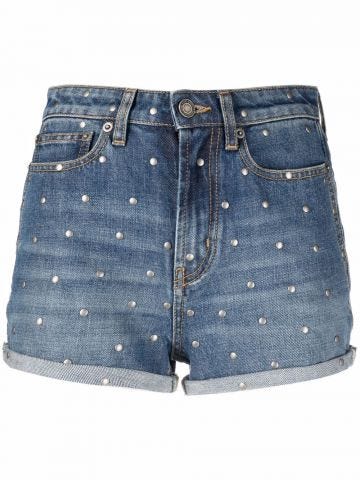 High waisted Shorts in blue denim with studs