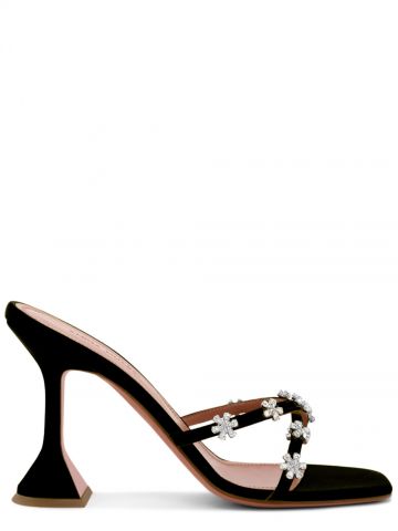 Black Lily Sandals with rhinestone flowers