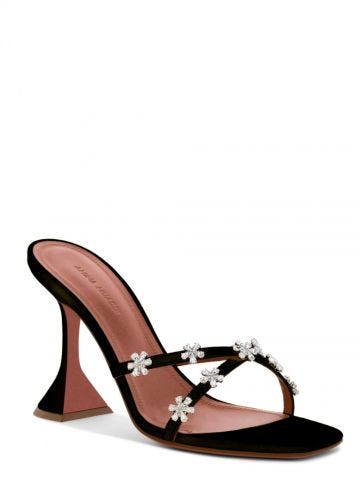 Black Lily Sandals with rhinestone flowers