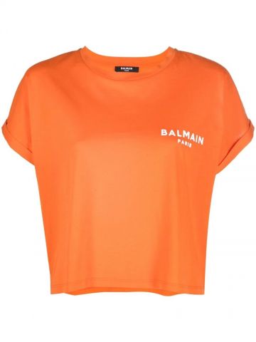 T-shirt arancione crop con ricamo
