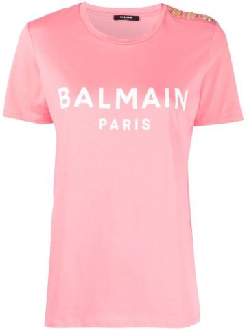 T-shirt rosa con stampa e bottoni