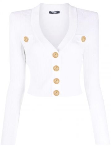 Button detail white cropped Cardigan
