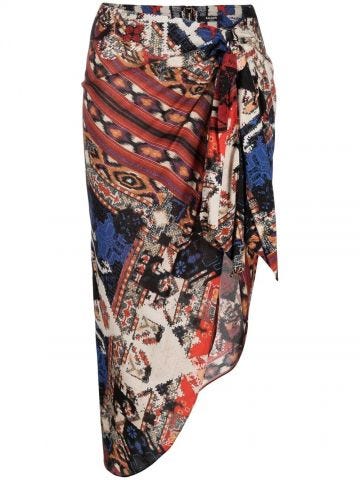 Multicolored print Pareo asymmetric Skirt