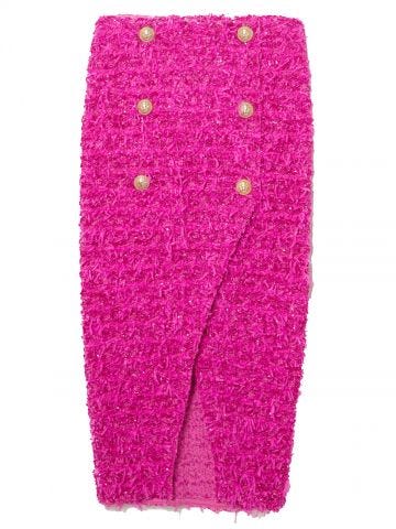 Gonna midi rosa in tweed di Balmain x Barbie