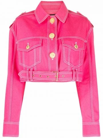 Balmain x Barbie pink cropped Denim Jacket