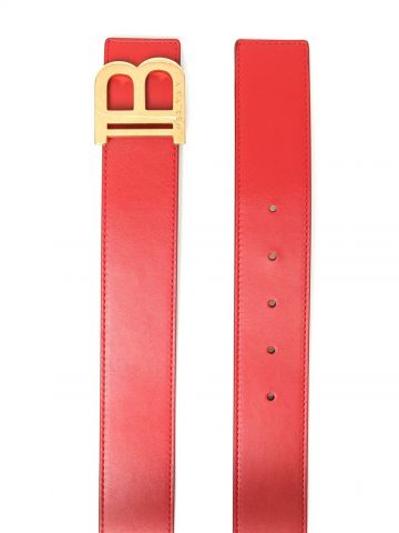 Cintura in pelle rossa con placca logo