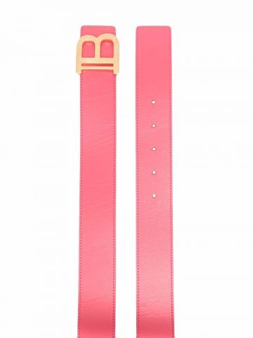 Cintura in pelle rosa con placca logo