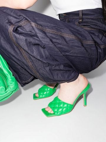 Green padded leather Mules