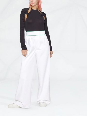 Striped trim white high waisted Trousers