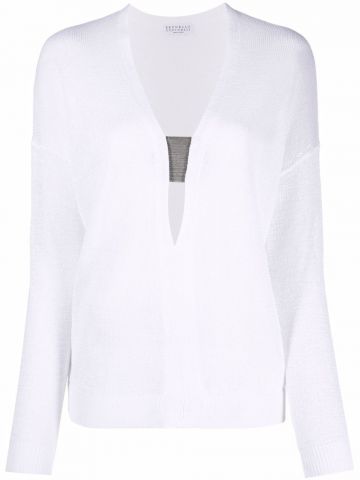 White V-neck Sweater