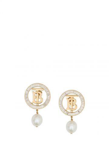 Pearl Detail Gold-plated Monogram Motif Earrings