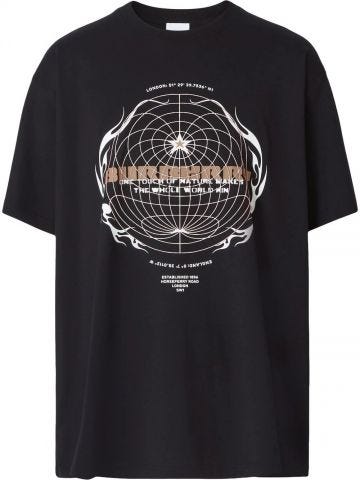 Black Globe Graphic Print Cotton Oversized T-shirt