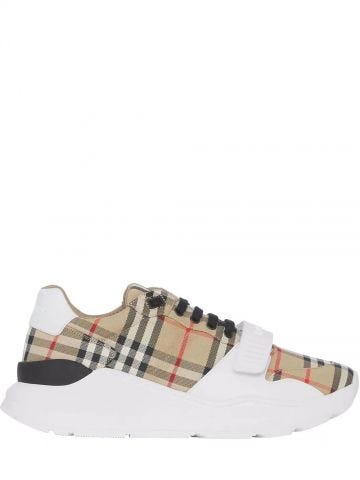 Vintage check patterned white Sneakers