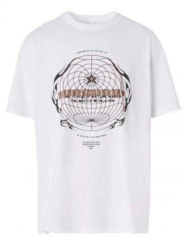 White Globe Graphic Print Cotton Oversized T-shirt