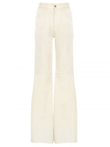 Jeans vita alta svasati bianchi con patchwork
