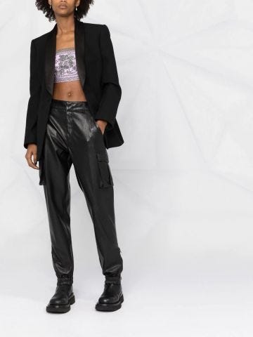 Black faux leather cargo Trousers