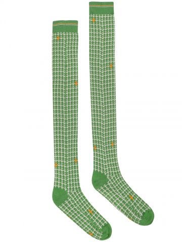Green knitted Socks with jacquard planes pattern