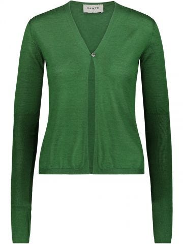 Cardigan verde corto in maglia sottile