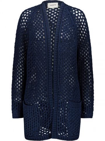 Blue mesh effect knit over Cardigan