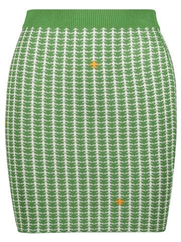 Green knitted mini Skirt with jacquard planes pattern