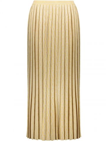 Gold pleated long Skirt with jacquard geometric pattern