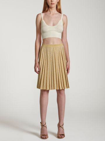Gold pleated short Skirt with jacquard geometric pattern
