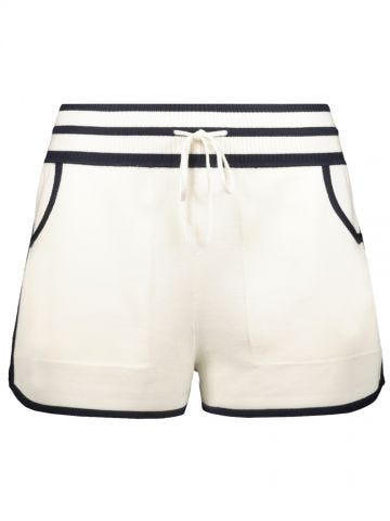 Cream fine knit Shorts with blue contrasts