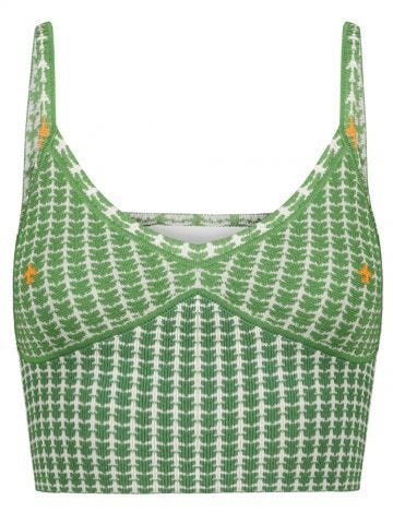 Green knitted Top with jacquard planes pattern