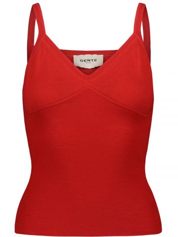 Red fitted fine knit Top