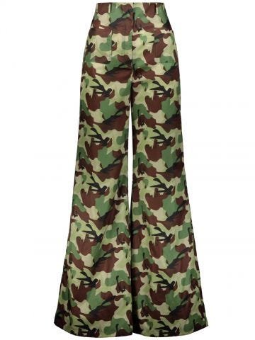 Green camouflage print nylon wide Pants
