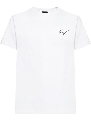 T-shirt bianca con logo ricamato