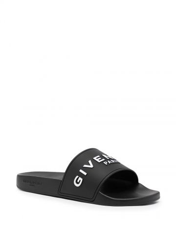 Black Slides Sandals with logo
