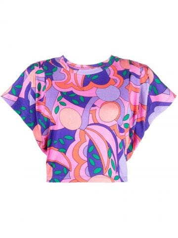 Multicolored abstract print cropped Top
