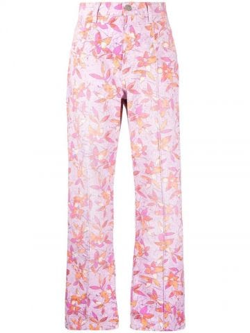 Pantaloni dritti rosa a fiori