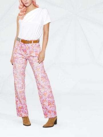 Pantaloni dritti rosa a fiori