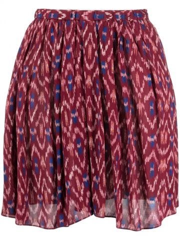 Abstract print red pleated Skirt